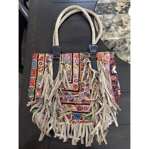Vintage boho banjara Purse bag Hippie  Handcrafted Suede Leather handle & Fringe